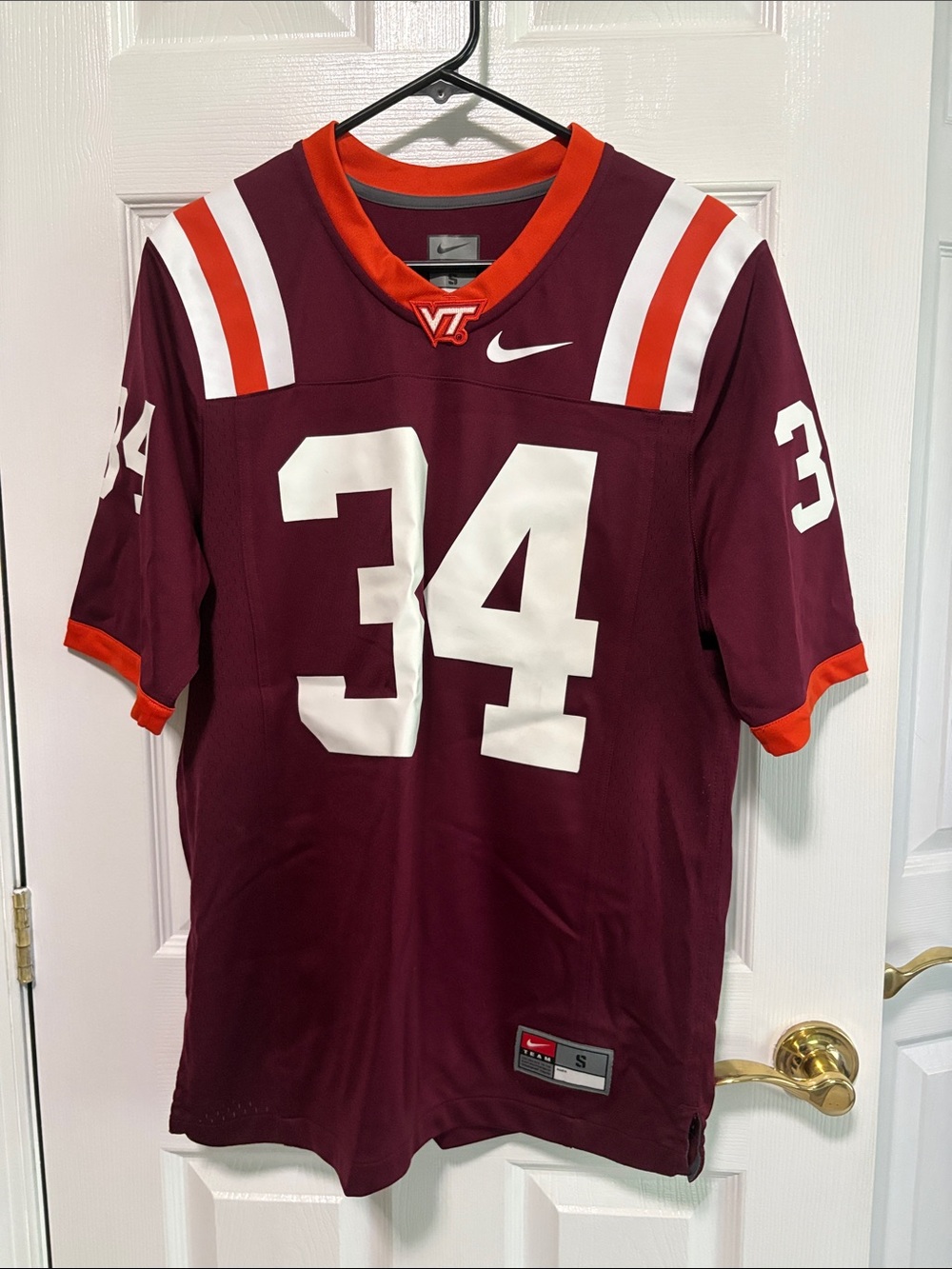 Nike Virginia Tech Maroon and Orange Football Jersey #34
